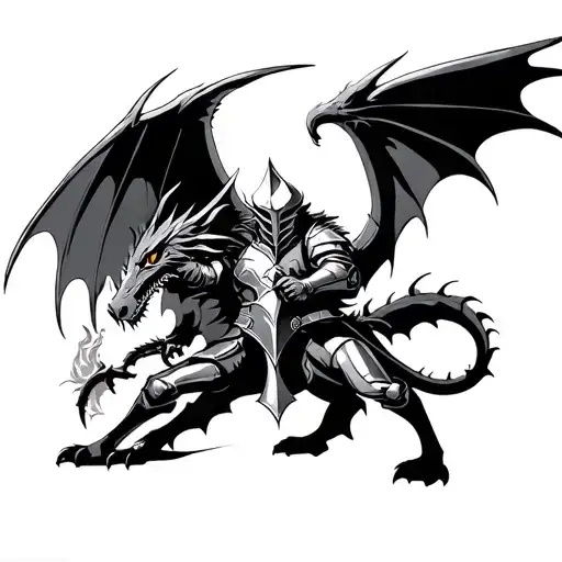 winged Crusader Knight fighting dragon tattoo design idea