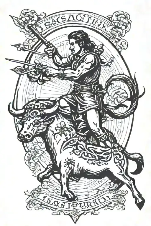 Sagittarius archer shooting Taurus bull tattoo design idea