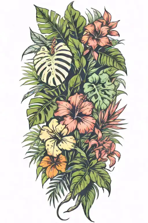 tropical plants tattoo design idea