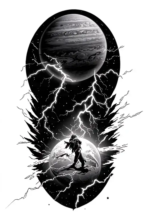 zues the god of lightning striking on Jupiter the planet tattoo design tattoo design idea