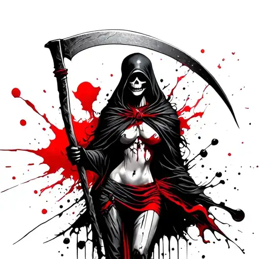 female reaper holding a scythe  tattoo design idea