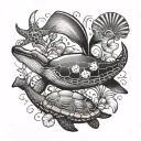 whale tail, seashells, tropical fish, starfish, turtle tattoo design idea