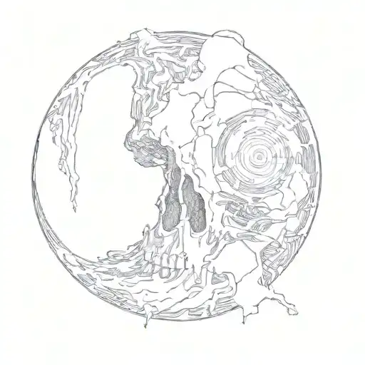  A skull consumed by shadows, with hollow eyes and jagged cracks tattoo design idea