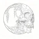  A skull consumed by shadows, with hollow eyes and jagged cracks tattoo design idea