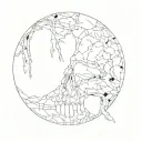  A skull consumed by shadows, with hollow eyes and jagged cracks tattoo design idea