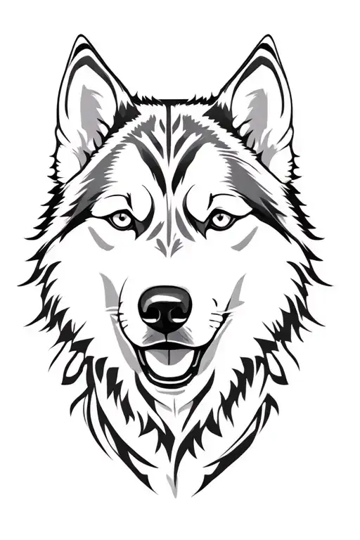 husky face blended with norse designs for forearm tattoo design idea