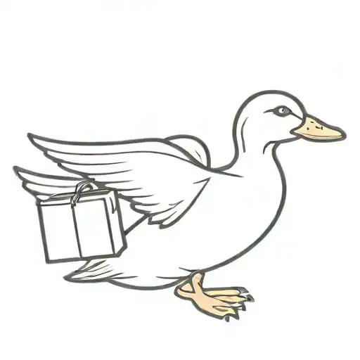 duck flying with a bag on its wing and a decoration on its neck imitation of a child's drawing tattoo design idea
