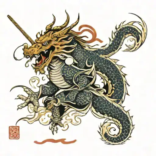 samurai dragon fireball tattoo design idea