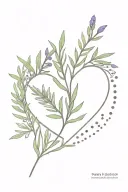 rosemary, lavender, dots Left side, heart tattoo design idea