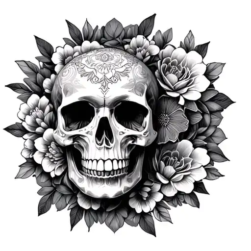 mandala with skull and flowers tattoo design idea