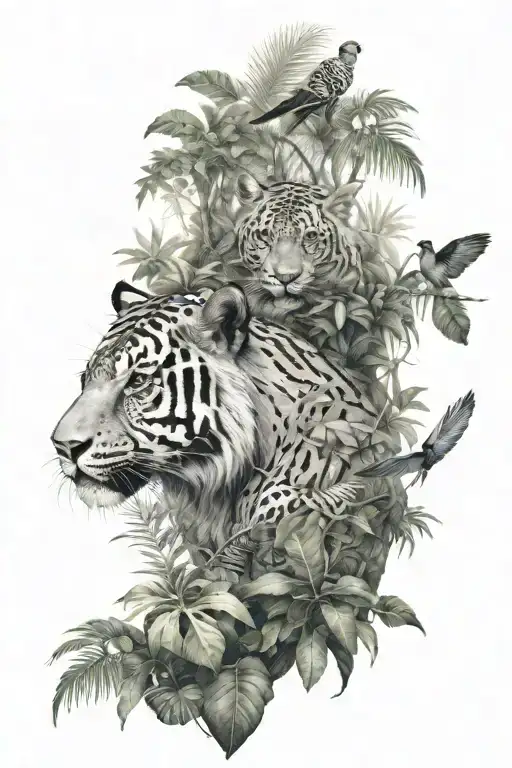 Jungle forest and wild animals tattoo design idea