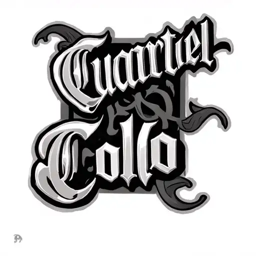 Black and grey tattoo design for the arm, gang-style aesthetic, featuring the text “Cuartel Colo” in gothic/old English  tattoo design idea