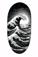  gentle wave, sun rise, Greek key band at base of sleeve tattoo design idea
