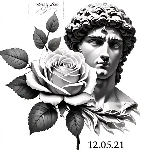 something to do with westam and Eros Greek god and a rose with 12.05.21 next to it  tattoo design idea