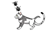 hieroglyphics art of a Egyptian cat with collar jumping up to catch a scarab beetle tattoo design idea