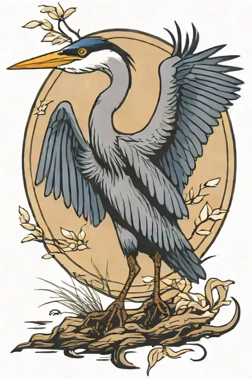 great blue heron taking off to fly away tattoo design idea