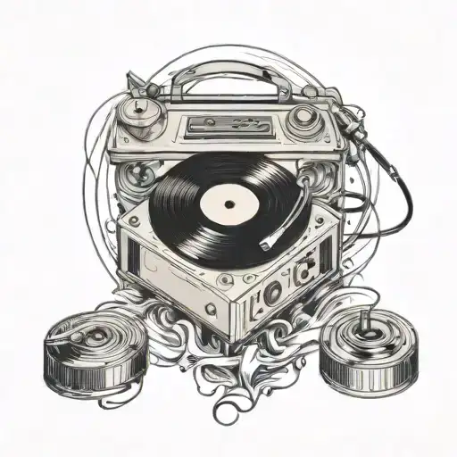 Vinyl record player tattoo design idea
