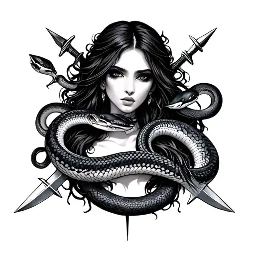 Oizys dark feminine tattoos with snakes and daggers tattoo design idea