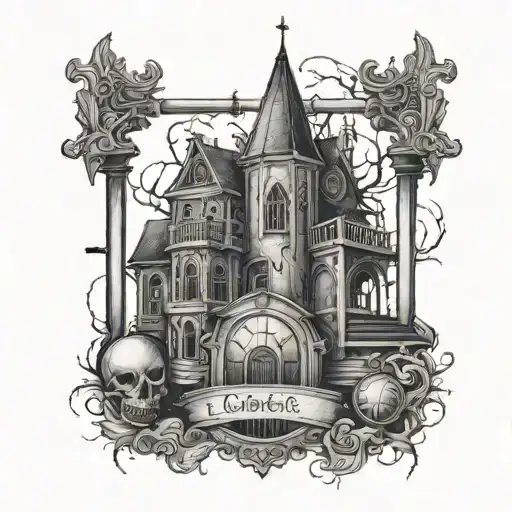 A tattoo of a gothic-style gym with dark and eerie elements, combining the client's love for gothic vibes and working out tattoo design idea