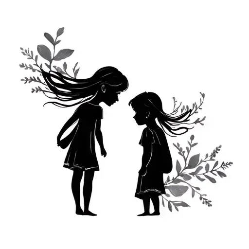 older sister and younger brother silhouette tattoo design idea