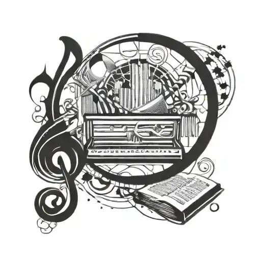 A geometric design incorporating elements of music, art, and literature tattoo design idea