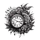Create tattoo designs with elements related to time, and add some persons in the design too, with the objecti tattoo design idea