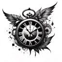 Create tattoo designs with elements related to time, and add some persons in the design too, with the objecti tattoo design idea