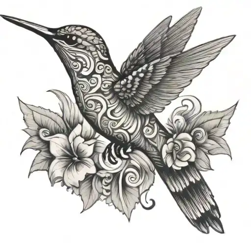 aztec hummingbird flying tattoo design idea