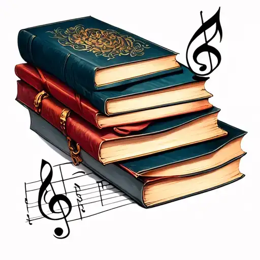 books fashion music note intertwined representing tattoo design idea