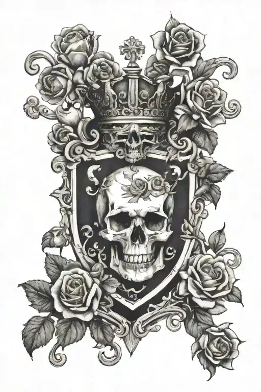 coat of arms with skull and roses Scottish  tattoo design idea