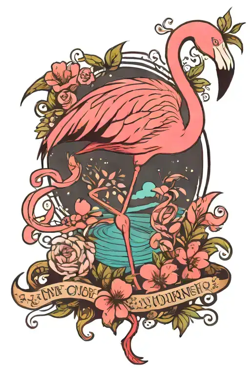 simple pink flamingo standing with words the only impossible journey is the one you never begin  tattoo design idea