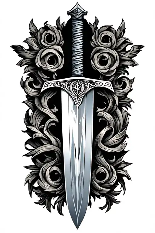 sword with engraving of 06:13:05 in roman numerals tattoo design idea