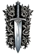 sword with engraving of 06:13:05 in roman numerals tattoo design idea