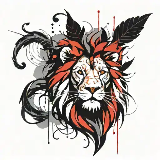 Lion Head with Vine leaves intertwined tattoo design idea