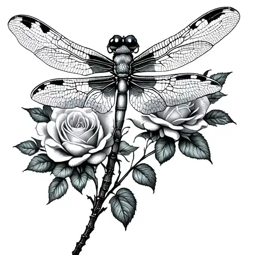 dragonfly flying dying roses tattoo design idea