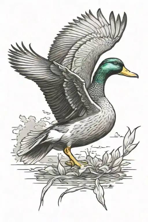 duck hunting mallard duck flying nature scene tattoo design idea