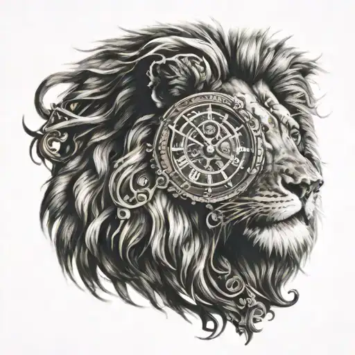 a lion and a clock marking the number 325 tattoo design idea