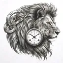 a lion and a clock marking the number 325 tattoo design idea