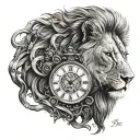 a lion and a clock marking the number 325 tattoo design idea