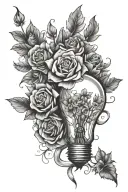 light bulb surrounded by blooming flowers tattoo design idea