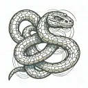 snake from skeleton, abstract, mechanic, industrial, cyberpunk, snake slithers through mechanic tattoo design idea