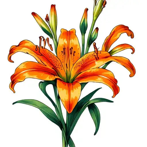 simple tiger lilies in a bunch without stems representing my girlfriend tattoo design idea