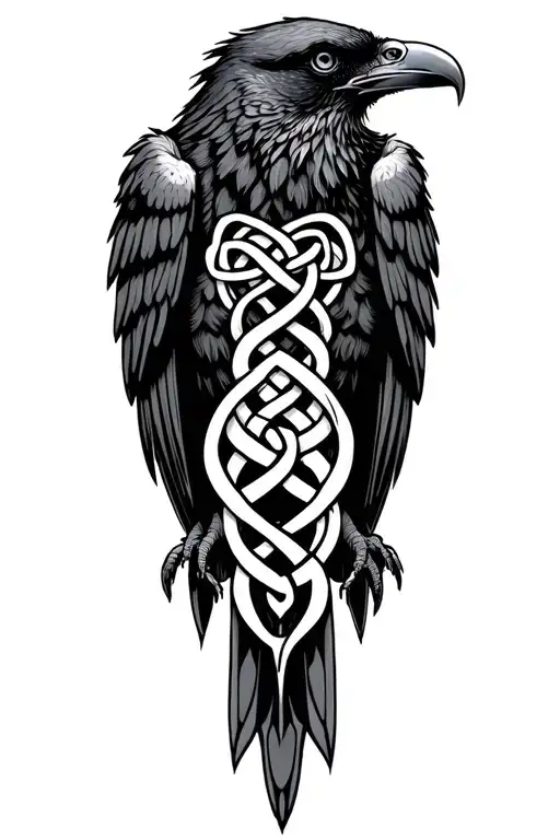 Celtic raven perched knot design with dyslexia symbol hidden within also the names Kate Ellen Hannah  tattoo design idea