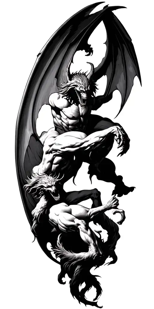 angles and demons fighting tattoo design idea