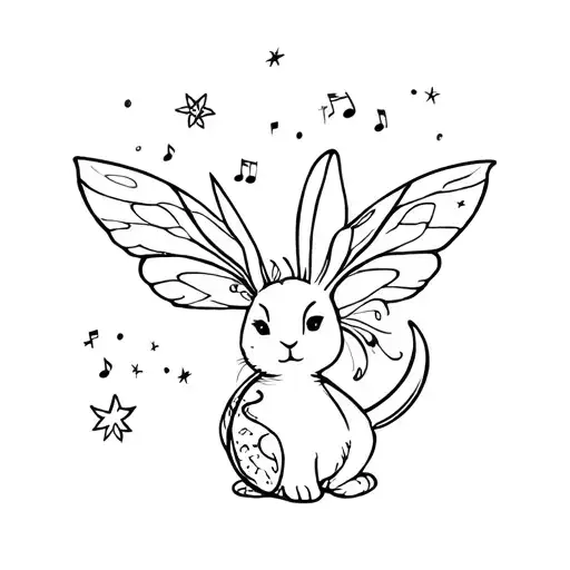 Moon fairy music bunny rabbit tattoo design idea