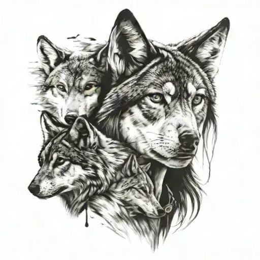 Indian girl with wolfs   tattoo design idea