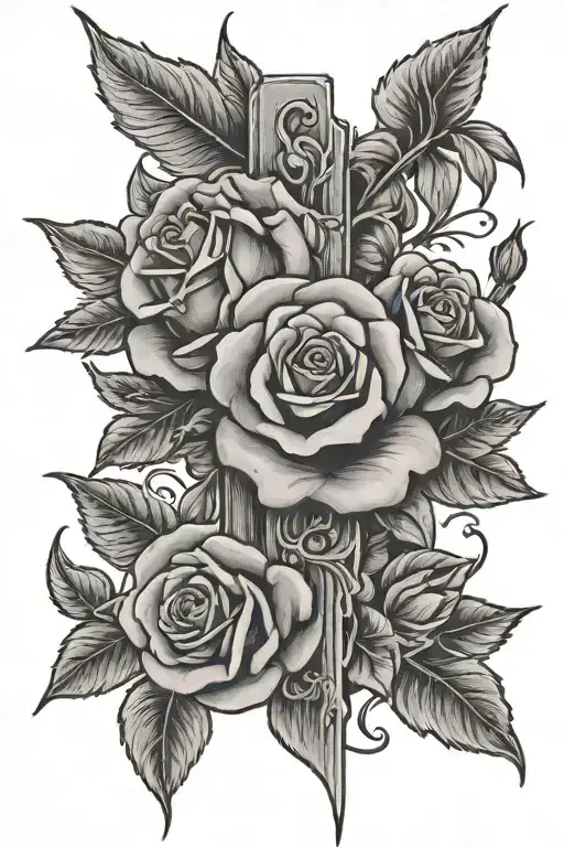 cross and roses tattoo design idea