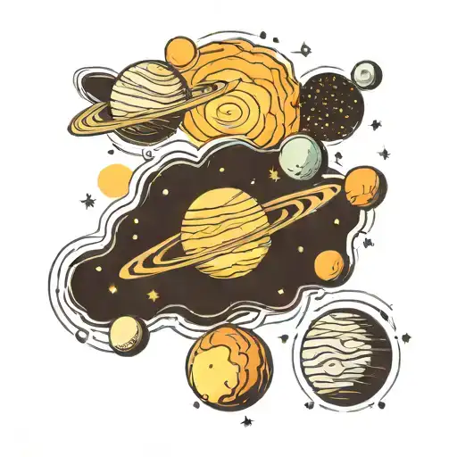 solar system with gaseous clouds tattoo design idea