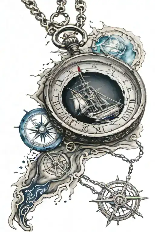 ripped skin with ocean inside and rustic compass and Rose's necklace fro titanic  tattoo design idea