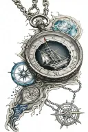 ripped skin with ocean inside and rustic compass and Rose's necklace fro titanic  tattoo design idea